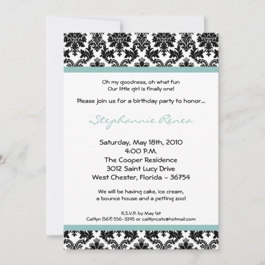 12x18 Blue Damask Geburtstagsparty Einladung (Vorderseite)