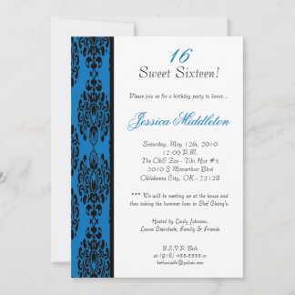 12x18 Blue Damask Lace Geburtstagsparty Einladung