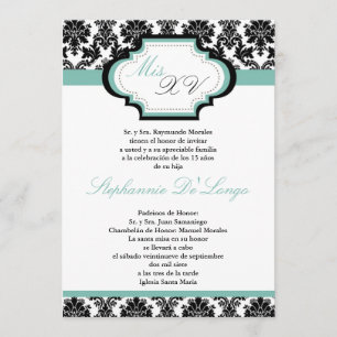 12x18 Blue Damask Quinceanera Einladung