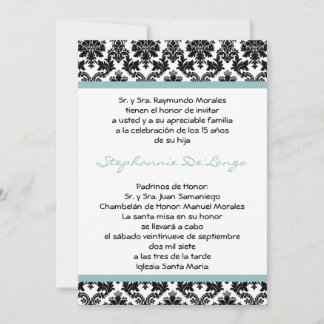 12x18 Blue Damask Quinceanera Einladung