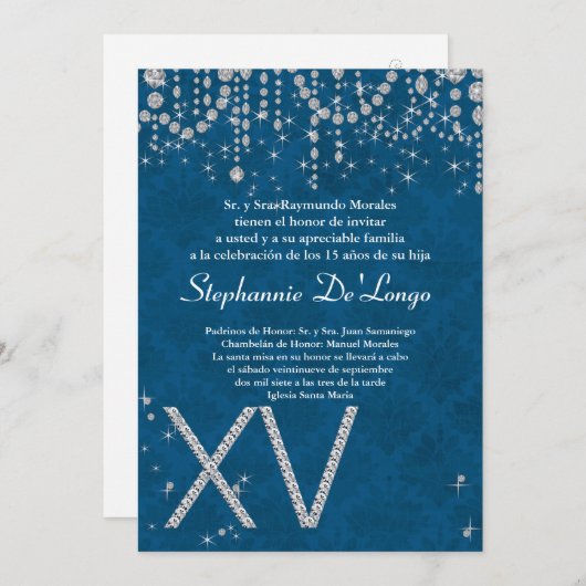 12x18 Blue Diamond Quinceanera Birthday Einladung (Vorne/Hinten)