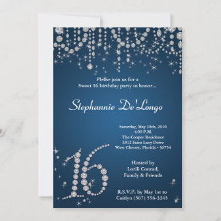 12x18 Blue Diamond Sweet 16 Geburtstag Einladung