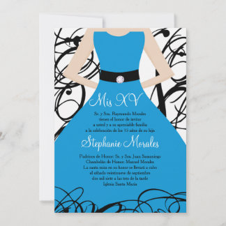 12x18 Blue Dress Quinceanera Birthday Einladung