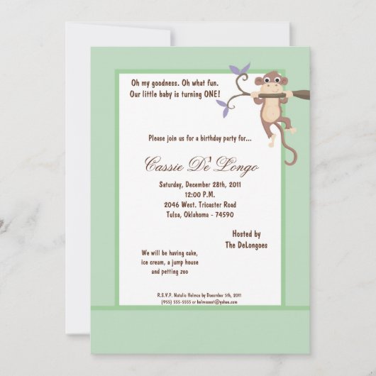 12x18 Blue Green Monkey Geburtstagsparty Einladung (Vorderseite)