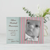 12x18 Blue Pink Stripe Foto Geburtsankündigung Ankündigung (Stehend Vorderseite)