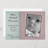 12x18 Blue Pink Stripe Foto Geburtsankündigung Ankündigung (Vorne/Hinten)