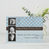 12x18 Blue Polka Dot Stripe Foto Geburtsankündigun Ankündigung (Stehend Vorderseite)