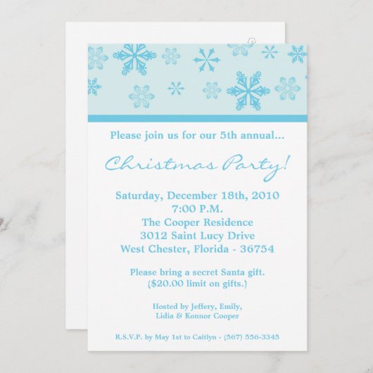 12x18 Blue Snowflakes Weihnachten Party Einladung (Vorne/Hinten)