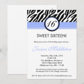 12x18 Blue Zebra Print 16. Geburtstag Einladung (Vorne/Hinten)