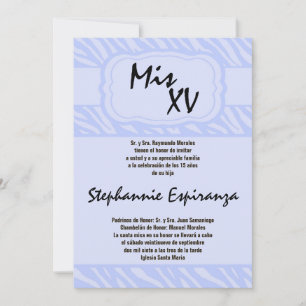 12x18 Blue Zebra Print Quinceanera 15 Einladung