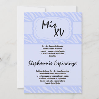 12x18 Blue Zebra Print Quinceanera 15 Einladung