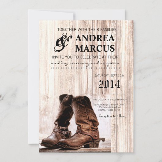 12x18 Boots Country Rustic Wester Hochzeit Einladu Einladung (Vorderseite)