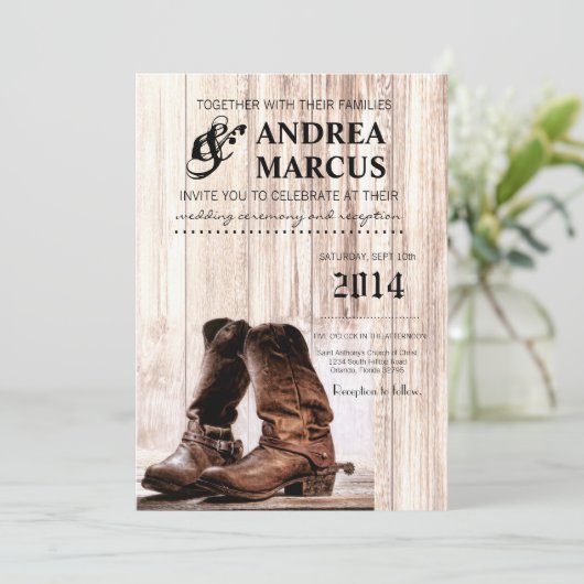 12x18 Boots Country Rustic Wester Hochzeit Einladu Einladung (Stehend Vorderseite)