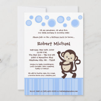 12x18 Boy Blue Pop Monkey Tanz Geburtstag Einladun Einladung