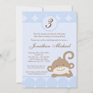 12x18 Boy Blue Punkt Monkey zum Geburtstag Einladu Einladung