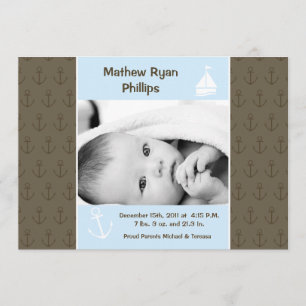 12x18 Boy Nautical Sailing FOTO Geburtsankündigung Ankündigung