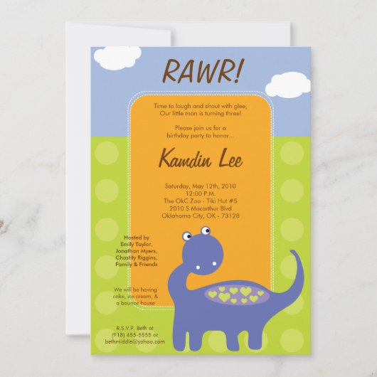 12x18 Boy Polka Dot Dinosaur Geburtstag Einladung (Vorderseite)