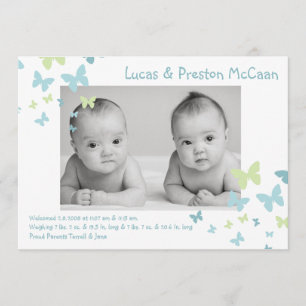 12x18 Boy Twins Butterfly Foto Geburtsankündigung Ankündigung