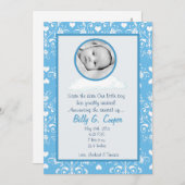 12x18 Boys Circle FOTO zur Cloud Birth Ankündigung (Vorne/Hinten)