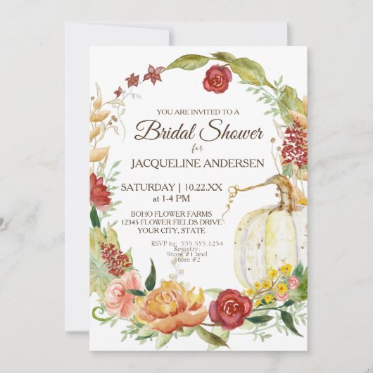 12x18 Brautparty Fall Blumenreath White Pumpkin Einladung (Vorderseite)