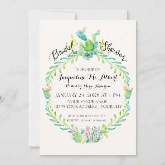 12x18 Brautparty Wüste Land Kaktus Wasserfarbe Einladung (Vorderseite)