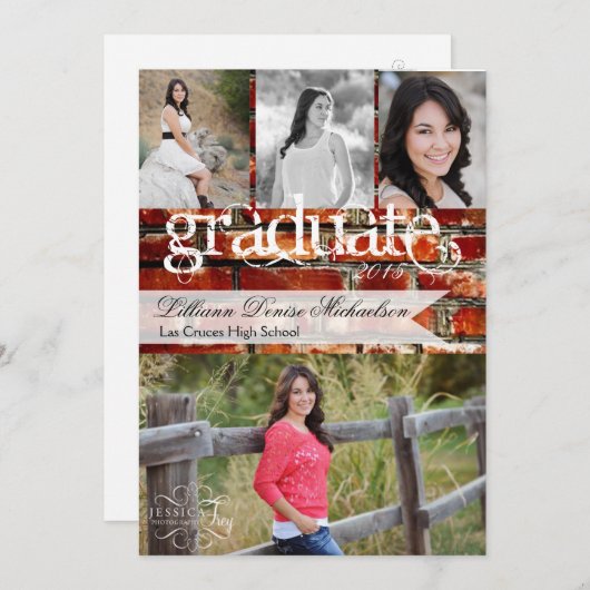 12x18 Brick Wall Grunge Gebäude Senior Ankündigung (Vorne/Hinten)