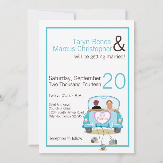 12x18 Bride Groom Car Cans Hochzeitseinladung Einladung (Vorderseite)