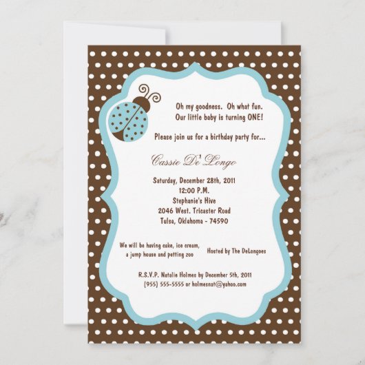 12x18 Brown Lady Bug Geburtstagsparty Einladung (Vorderseite)