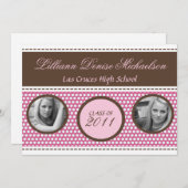 12x18 Brown Pink Polka Dot Foto Senior Ankündigung (Vorne/Hinten)