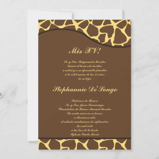12x18 Brown Yellow Giraffe Quinceanera Party Einla Einladung (Vorderseite)