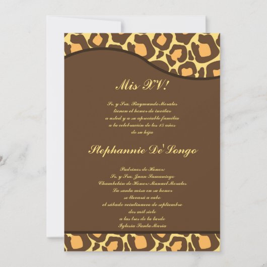 12x18 Brown Yellow Leopard Quinceanera Party Einla Einladung (Vorderseite)