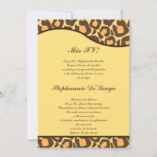 12x18 Brown Yellow Leopard Quinceanera Party Einla Einladung (Vorderseite)