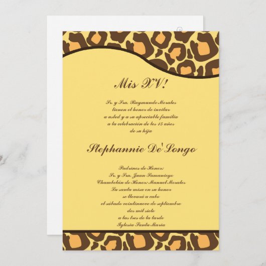 12x18 Brown Yellow Leopard Quinceanera Party Einla Einladung (Vorne/Hinten)