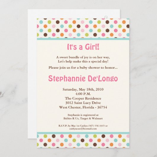 12x18 Bubblegum Polka Dot Pok Babydusche Einladung (Vorne/Hinten)