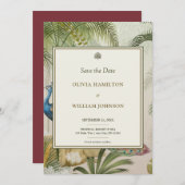 12x18 Burgandy Tropical Peacock Palm Wedding Save The Date (Vorne/Hinten)