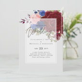 12x18 Burgund Blue Pink Bläserne Hochzeitseinladun (Stehend Vorderseite)