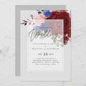 12x18 Burgund Blue Pink Bläserne Hochzeitseinladun (Vorne/Hinten)