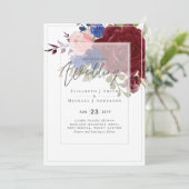 12x18 Burgund Blue Pink Bläserne Hochzeitseinladun (Stehend Vorderseite)