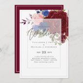 12x18 Burgund Blue Pink Bläserne Hochzeitseinladun (Vorne/Hinten)