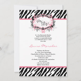 12x18 Butterfly Zebra Print Quinceanera Einladung