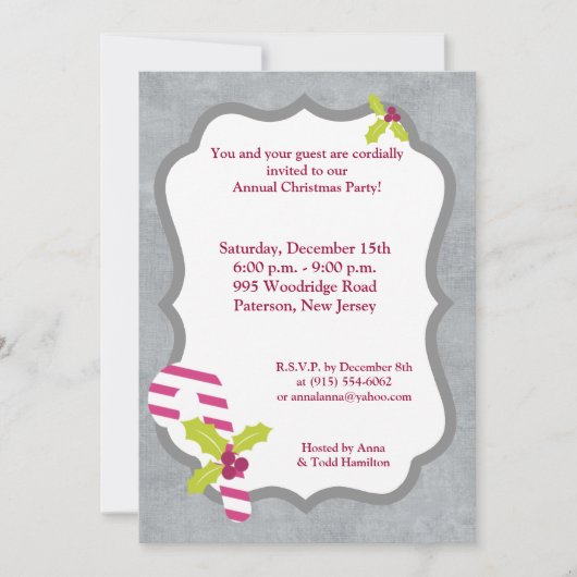 12x18 Candy Cane und Holly Christmas Einladung (Vorderseite)