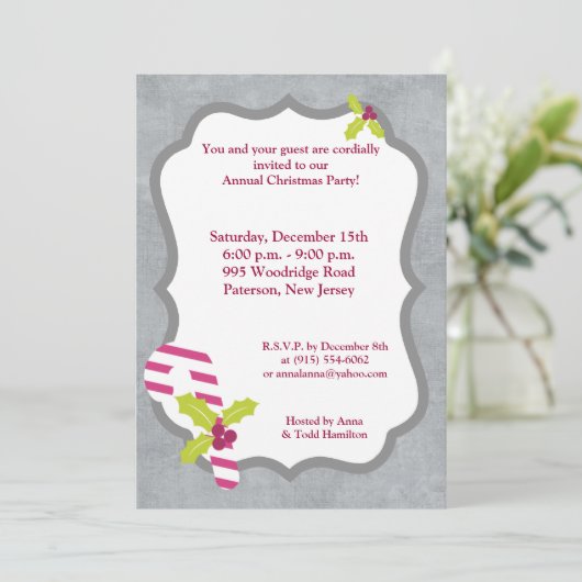 12x18 Candy Cane und Holly Christmas Einladung (Stehend Vorderseite)