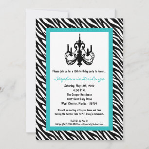 12x18 Chandelier Aquamarin Zebra 16. Geburtstag Ei Einladung