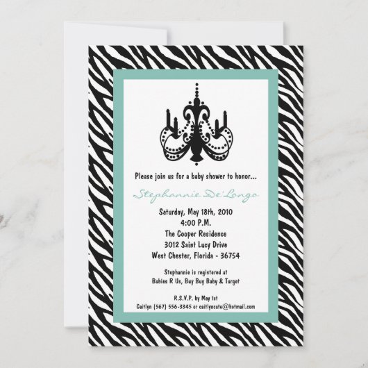 12x18 Chandelier Tiffan Zebra Baby Shower Einladun Einladung (Vorderseite)