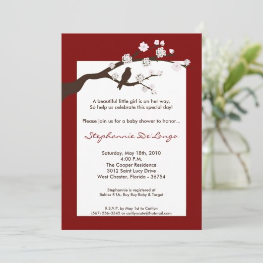 12x18 Cherry Blossom Tree Kinderdusche Einladung (Stehend Vorderseite)