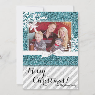 12x18 Christmas XMAS Blue Glitzer Snowfla FOTO Kar Feiertagskarte