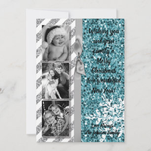 12x18 Christmas XMAS Blue Glitzer Snowfla FOTO Kar Feiertagskarte