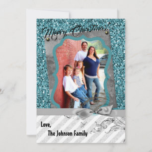 12x18 Christmas XMAS Blue Glitzer Snowfla FOTO Kar Feiertagskarte