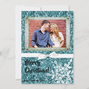 12x18 Christmas XMAS Blue Glitzer Snowfla FOTO Kar Feiertagskarte