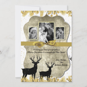12x18 Christmas XMAS Gold Deer Buck Dock FOTO Card Feiertagskarte
